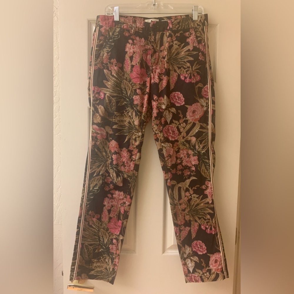 Anthropologie Floral Straight Leg Chino Pants